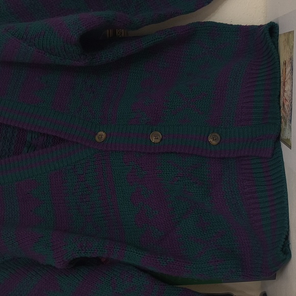Vintage Chunky Know oversized Y2k Green and Purple Sweater Collegiate Preppy L - Picture 5 of 8